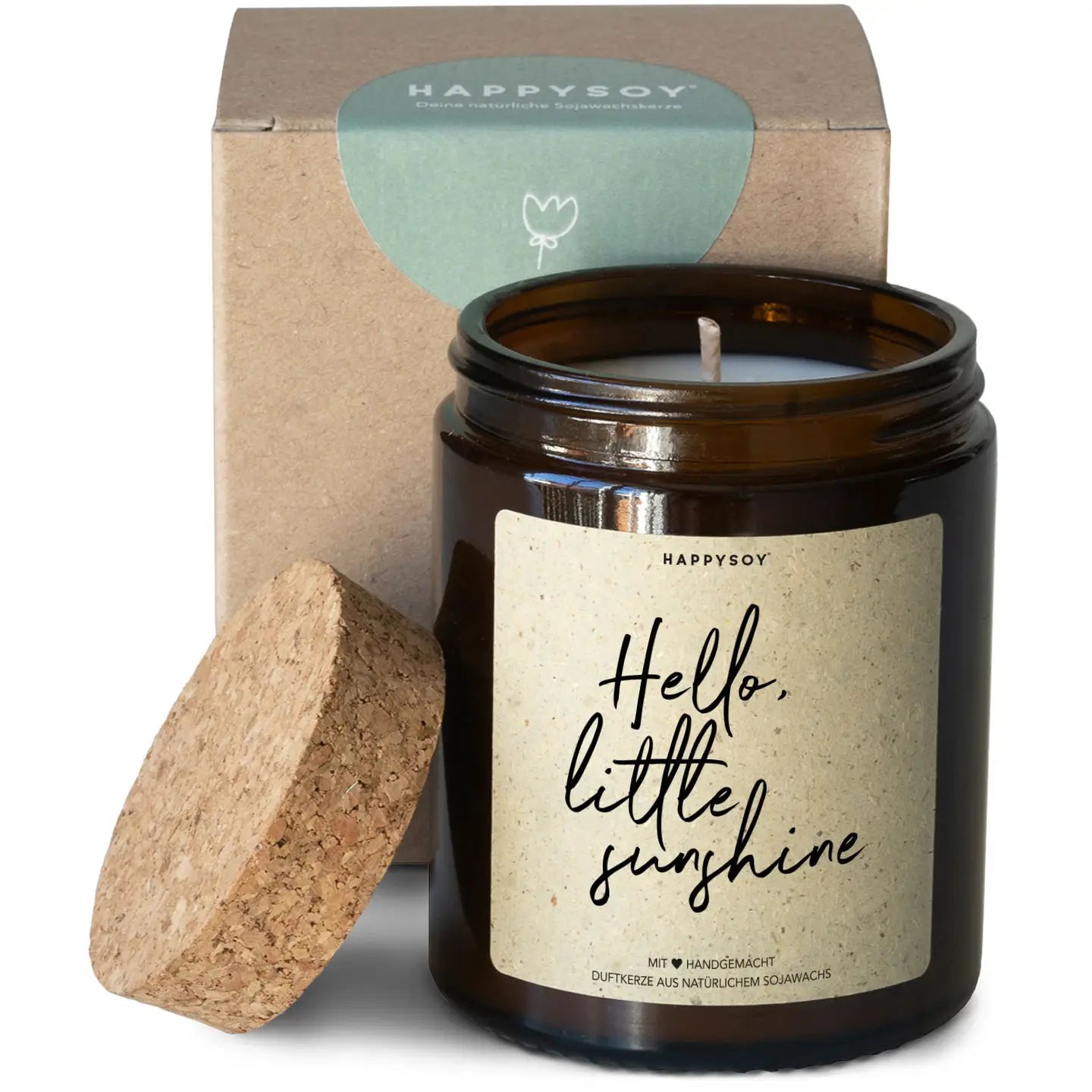 Geurkaars met opschrift 'Hello little sunshine'